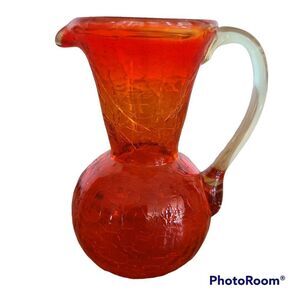 Mini Crackle Glass Pitcher Boho Shabby Chic Window Tabletop Dresser Mini Vase